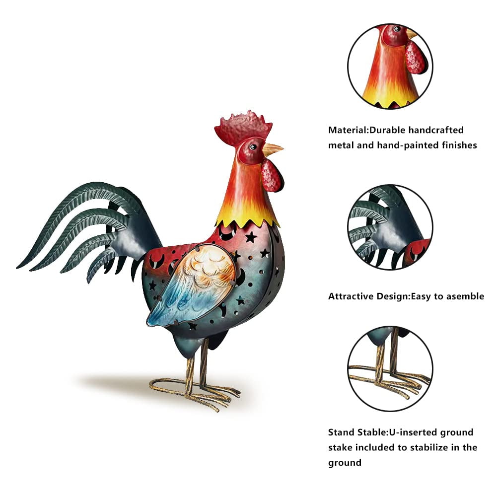 LIFFY Rooster Decor, Solar Garden Statue Metal Chicken Yard Art for Patio ,Farmhouse -18 inch(Red) - Image 4