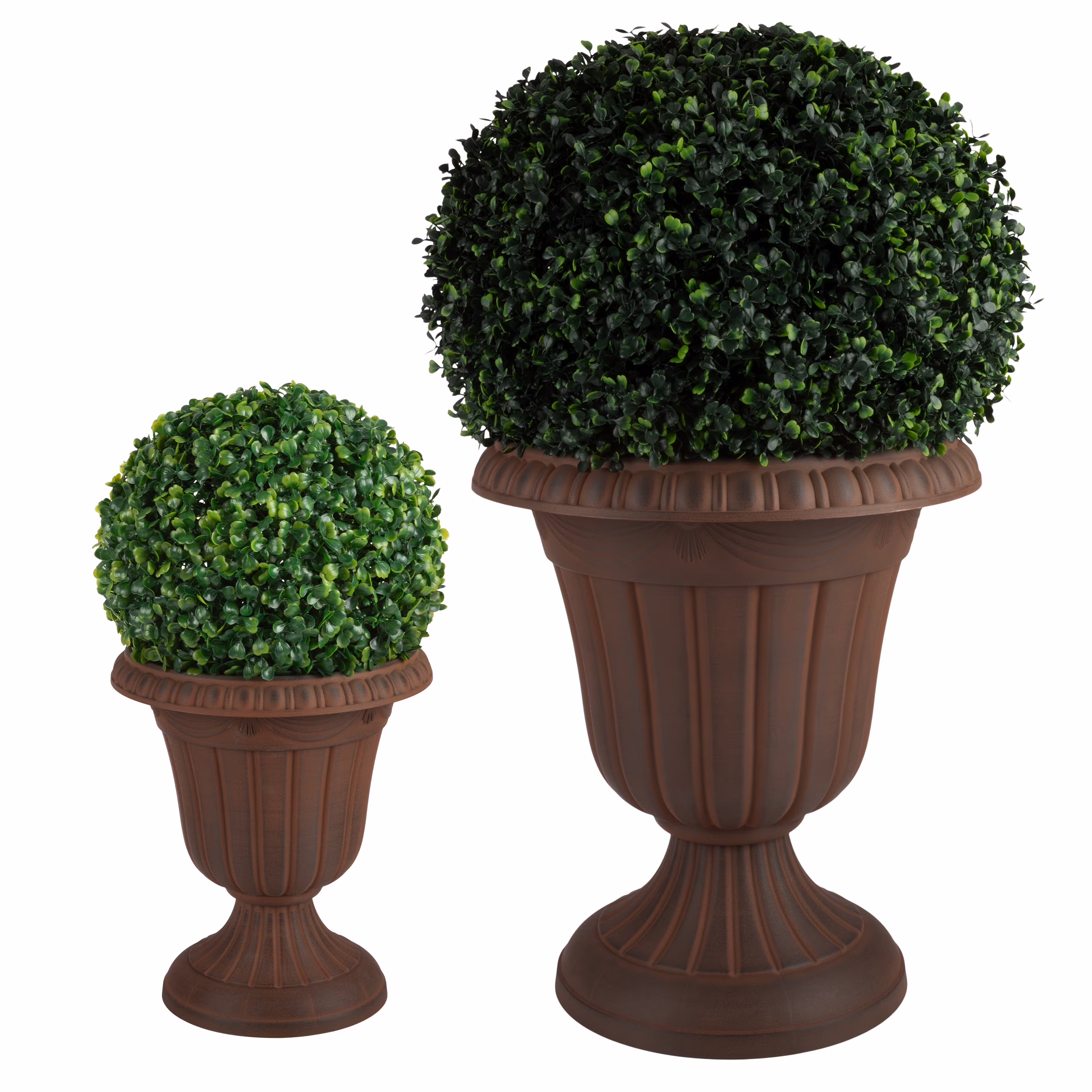 Pure Garden Large and Small Outdoor Urn Planter 2-Pack, Brown