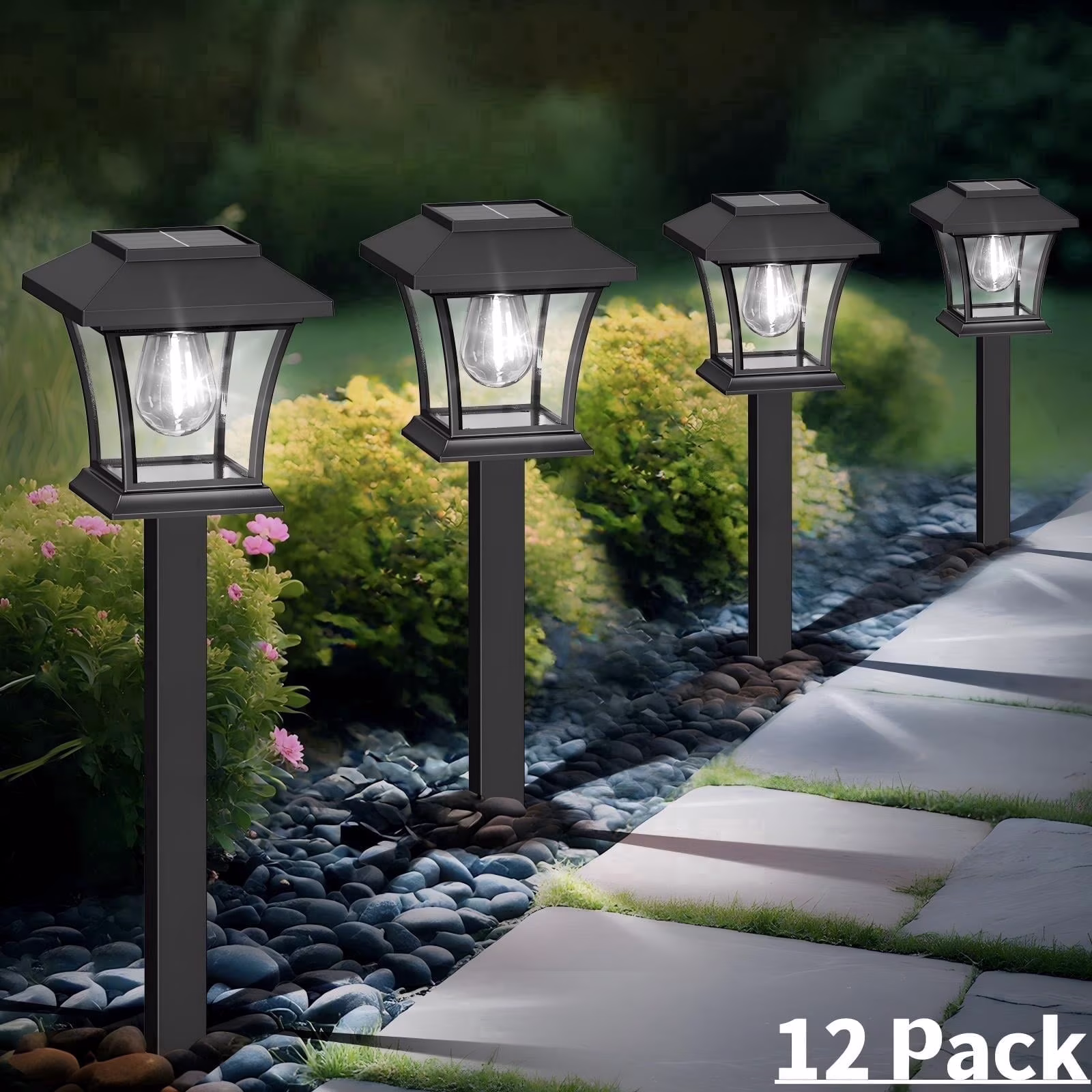 12 Pack Solar Lights Outdoor for Garden Walkway Pathway Lawn Yard Decorative Landscape Lighting. (Cool White, 12)