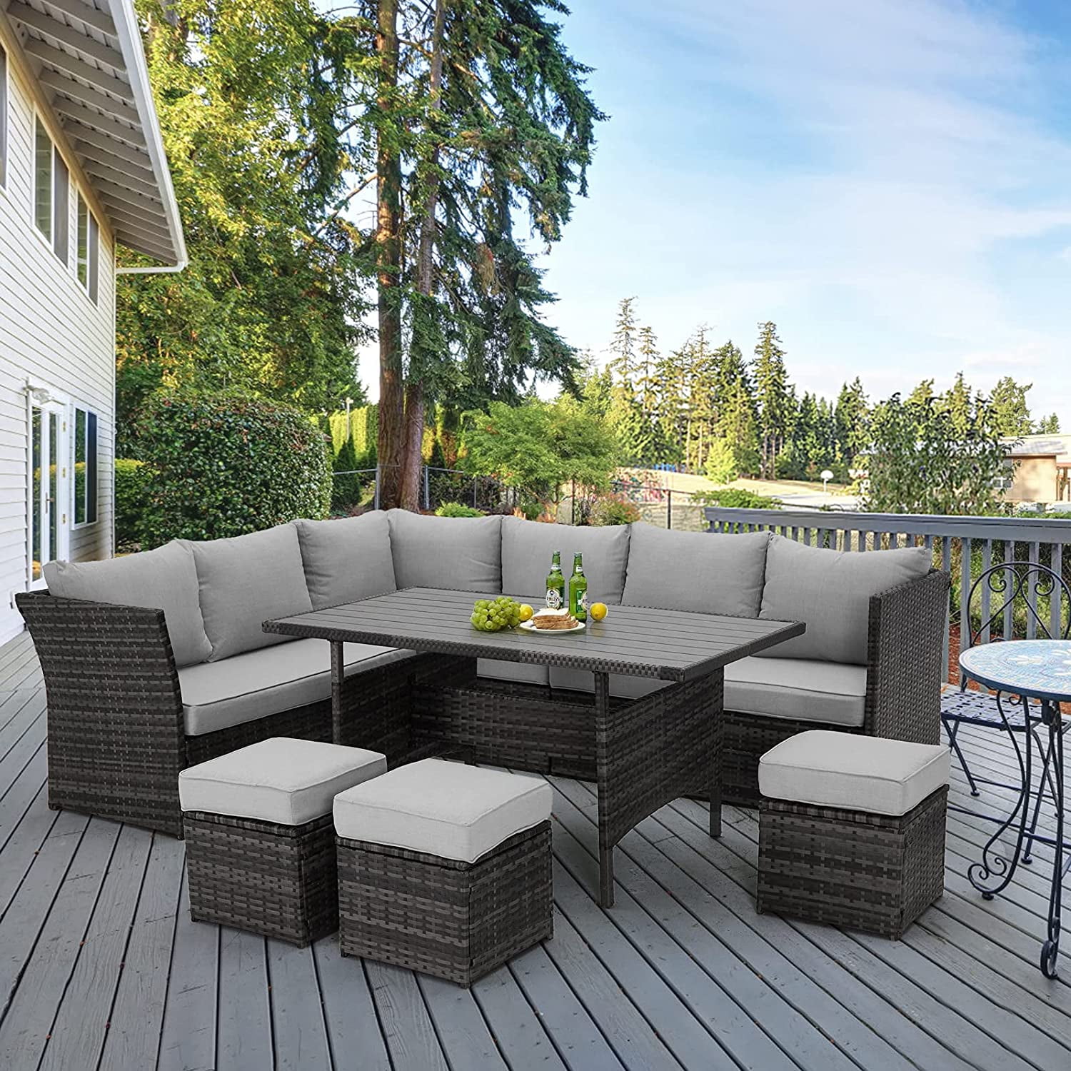 AECOJOY 7 Piece Patio Conversation Set, Outdoor Sectional Sofa Rattan Wicker Dining Furniture, Gray