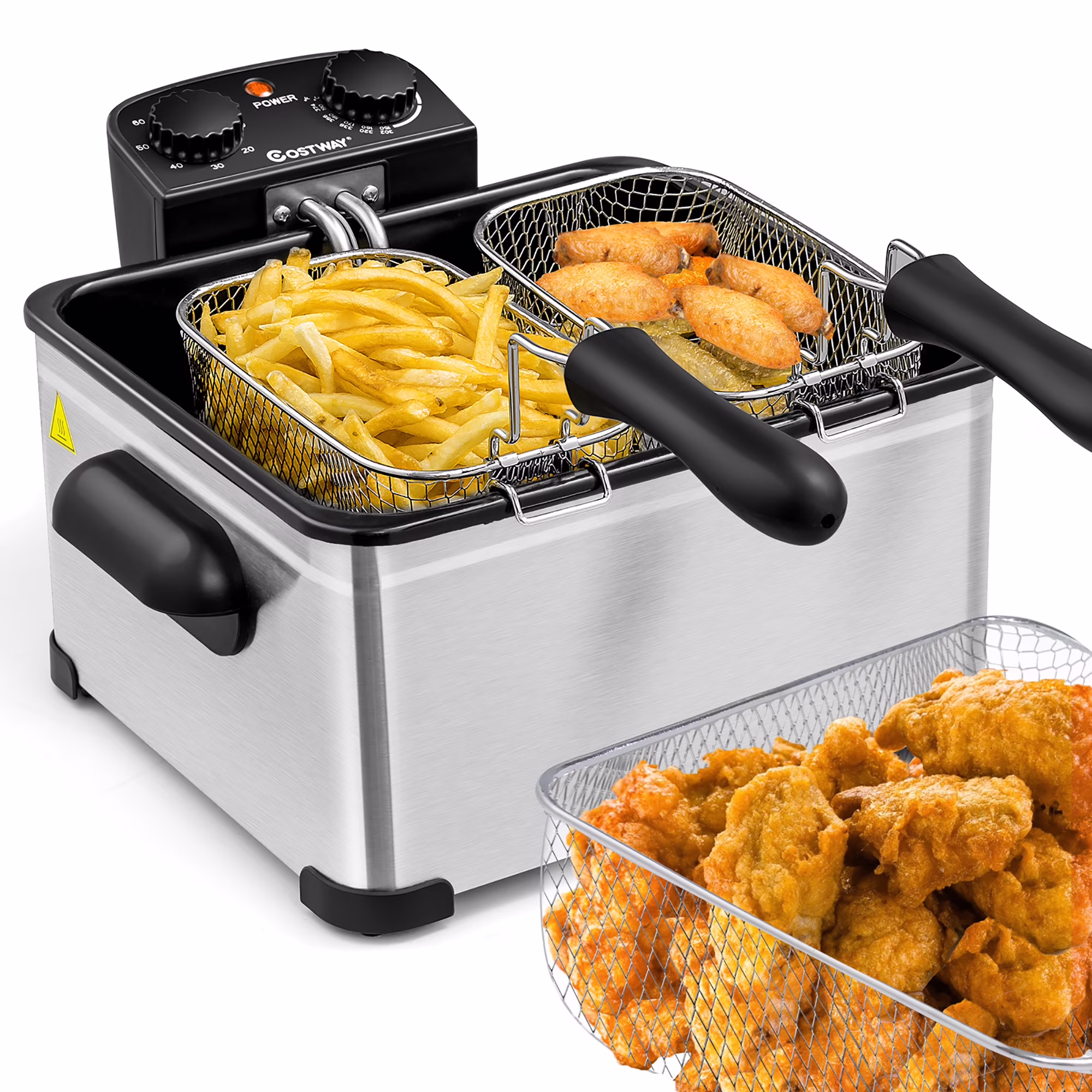 Costway Electric Deep Fryer 5.3 QT/21-Cup Stainless Steel 1700W with Triple Basket Silver