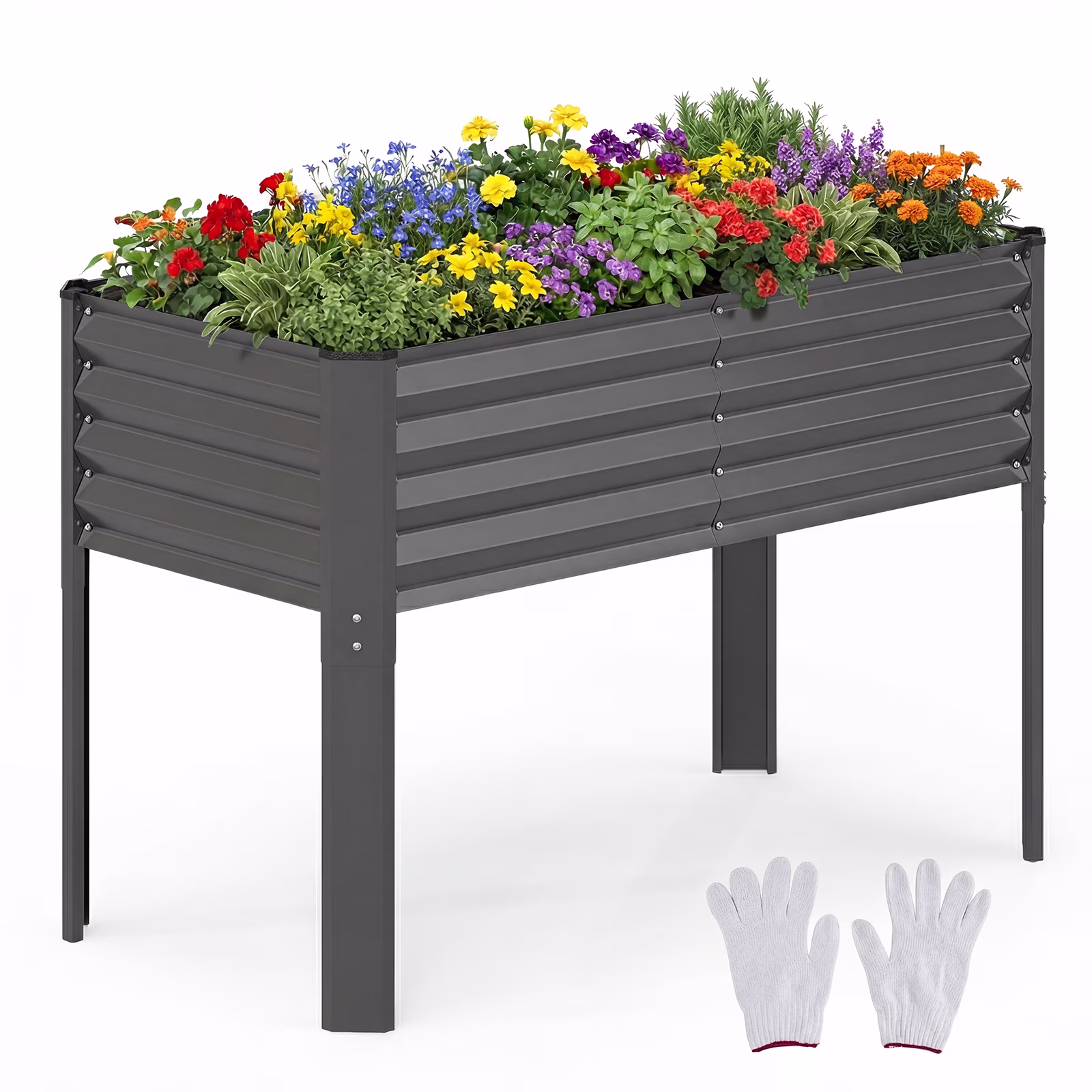 Costway 1 PCS Galvanized Raised Garden Bed with Legs, Metal Elevated Planter Box for Vegetables Gray
