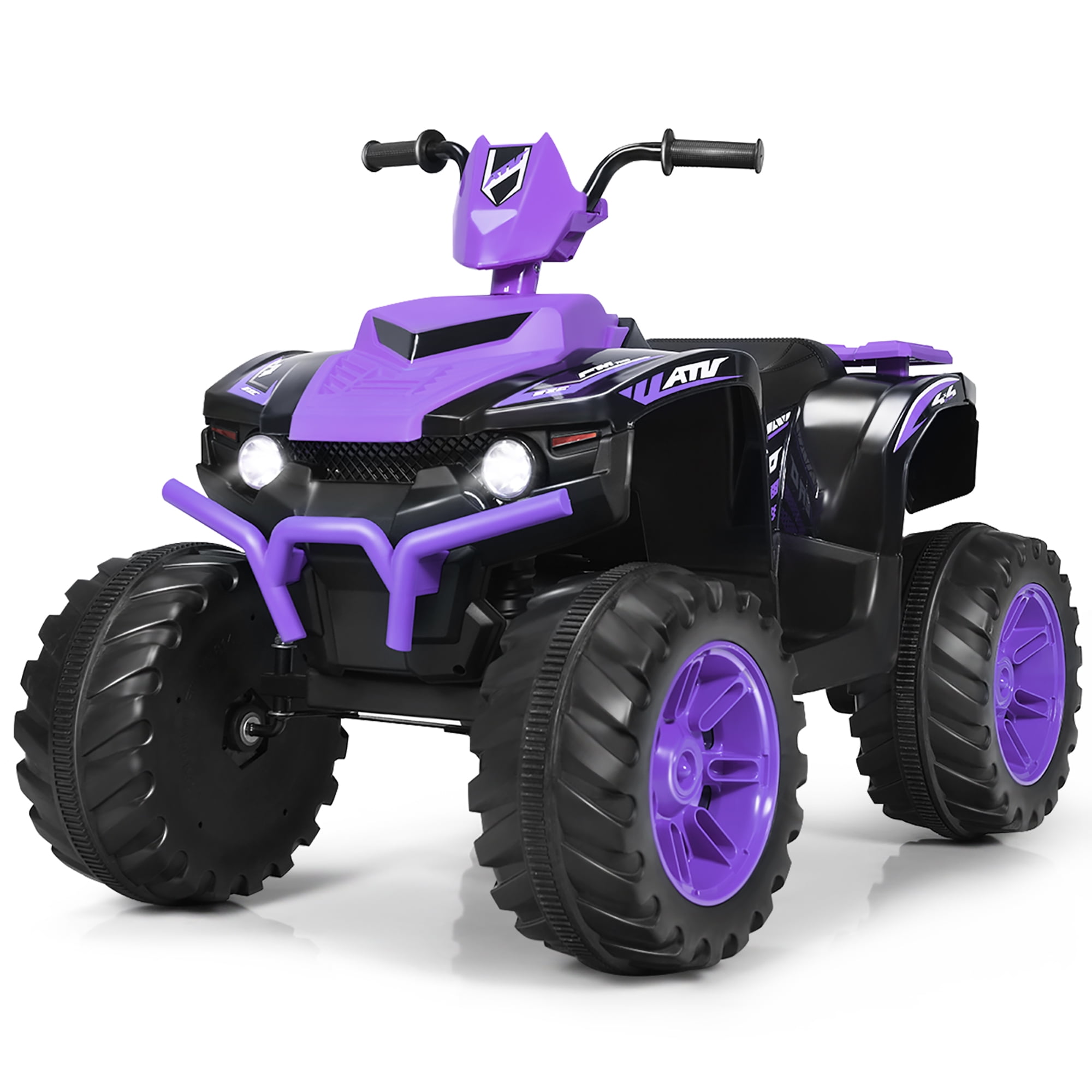 Costway 12V Kids 4-Wheeler ATV Quad Ride on Car W/ LED Lights Music USB Purple