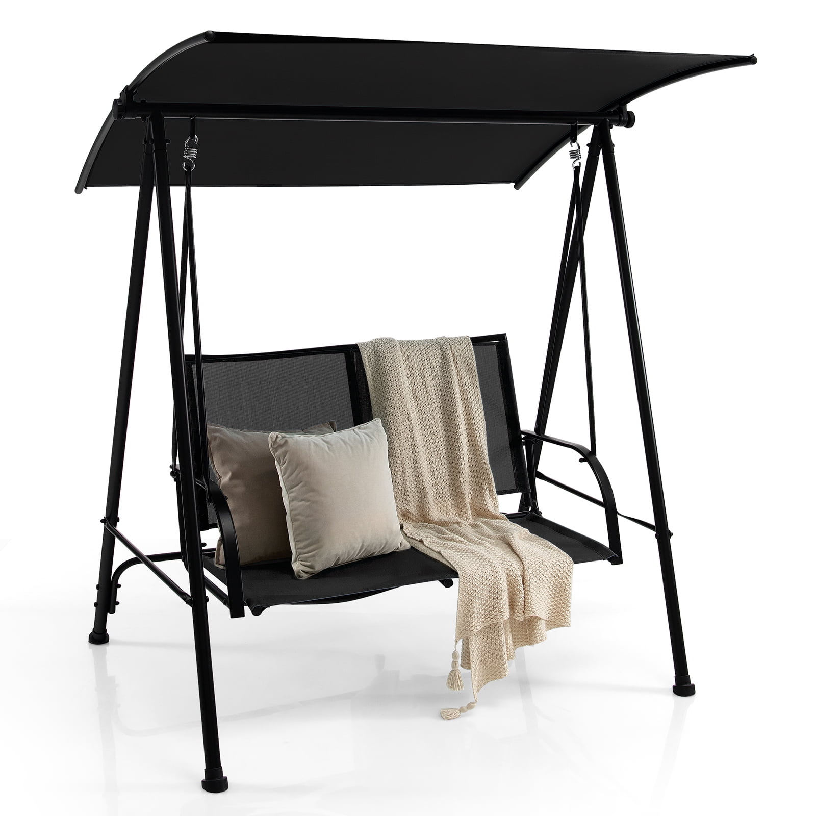 Costway 2-Seat Patio Swing Porch Swing with Adjustable Canopy for Garden Black