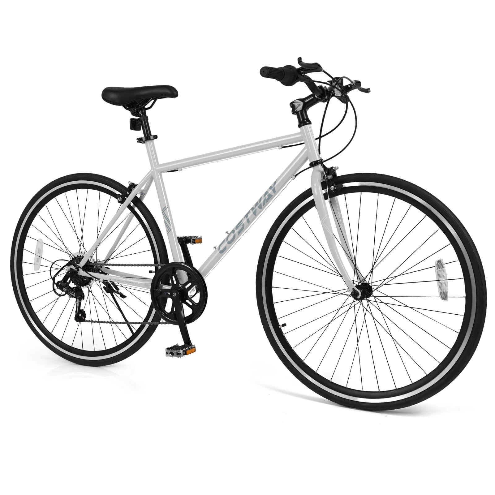 Costway 6-Speed Cycling Bike with All-terrain Rubber Wheels Dual Brakes Adjustable Saddle Gray