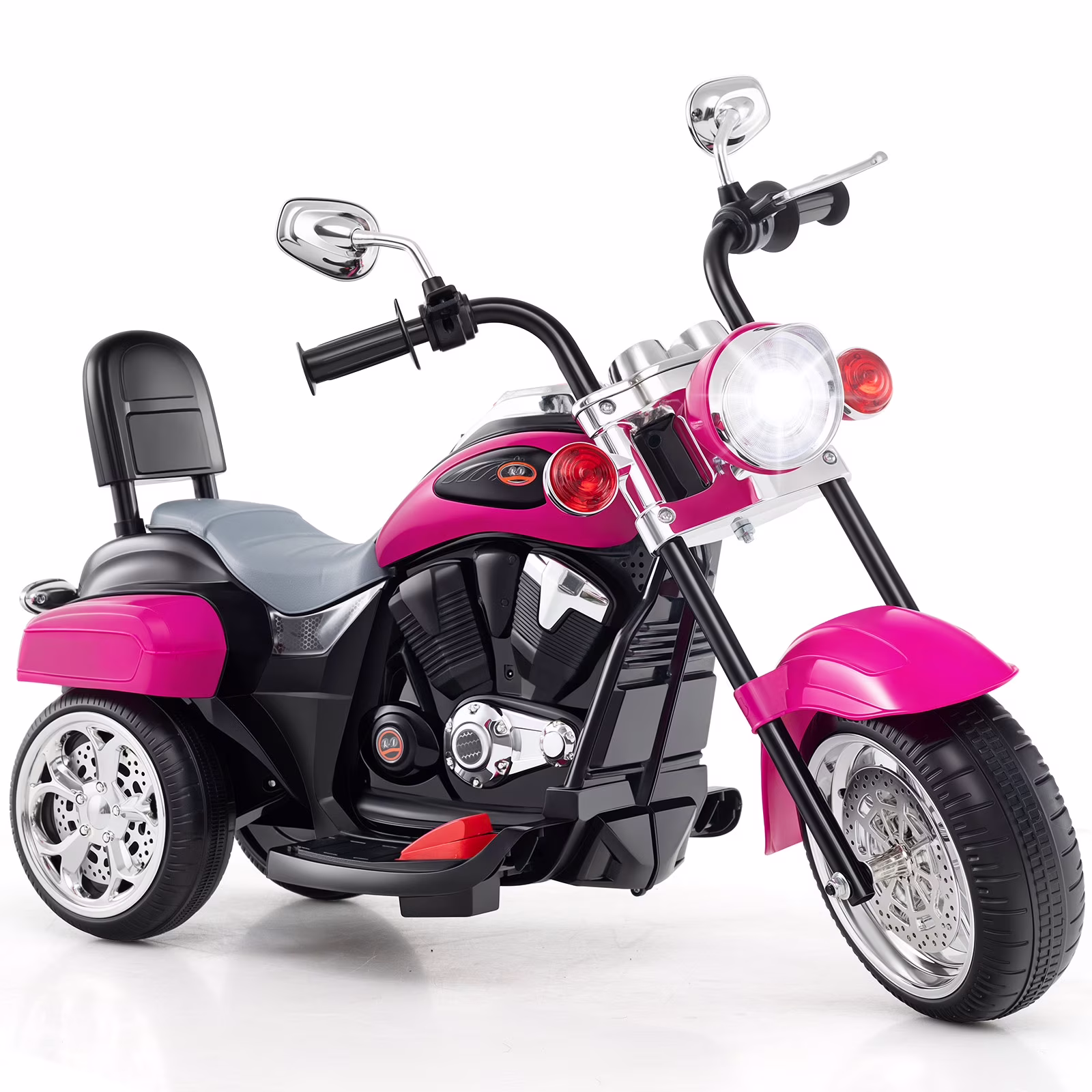 Costway 6V Kids Ride On Chopper Motorcycle 3 Wheel Trike with Headlight and Horn Rose Red