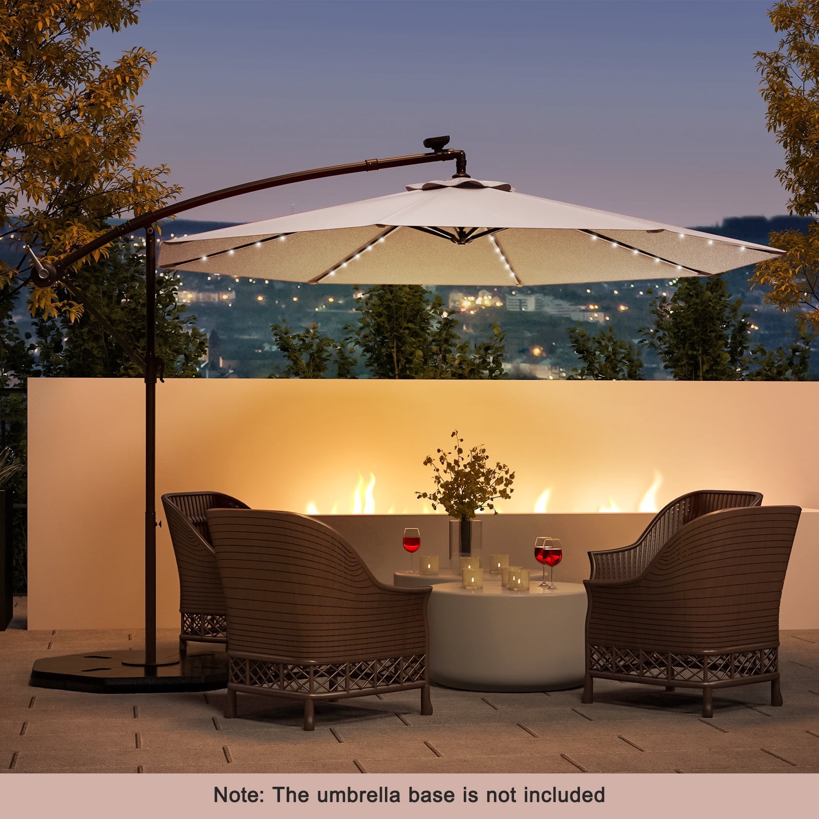 Costway 8.2' Beige Round Cantilever Patio Umbrellas, LED Lights