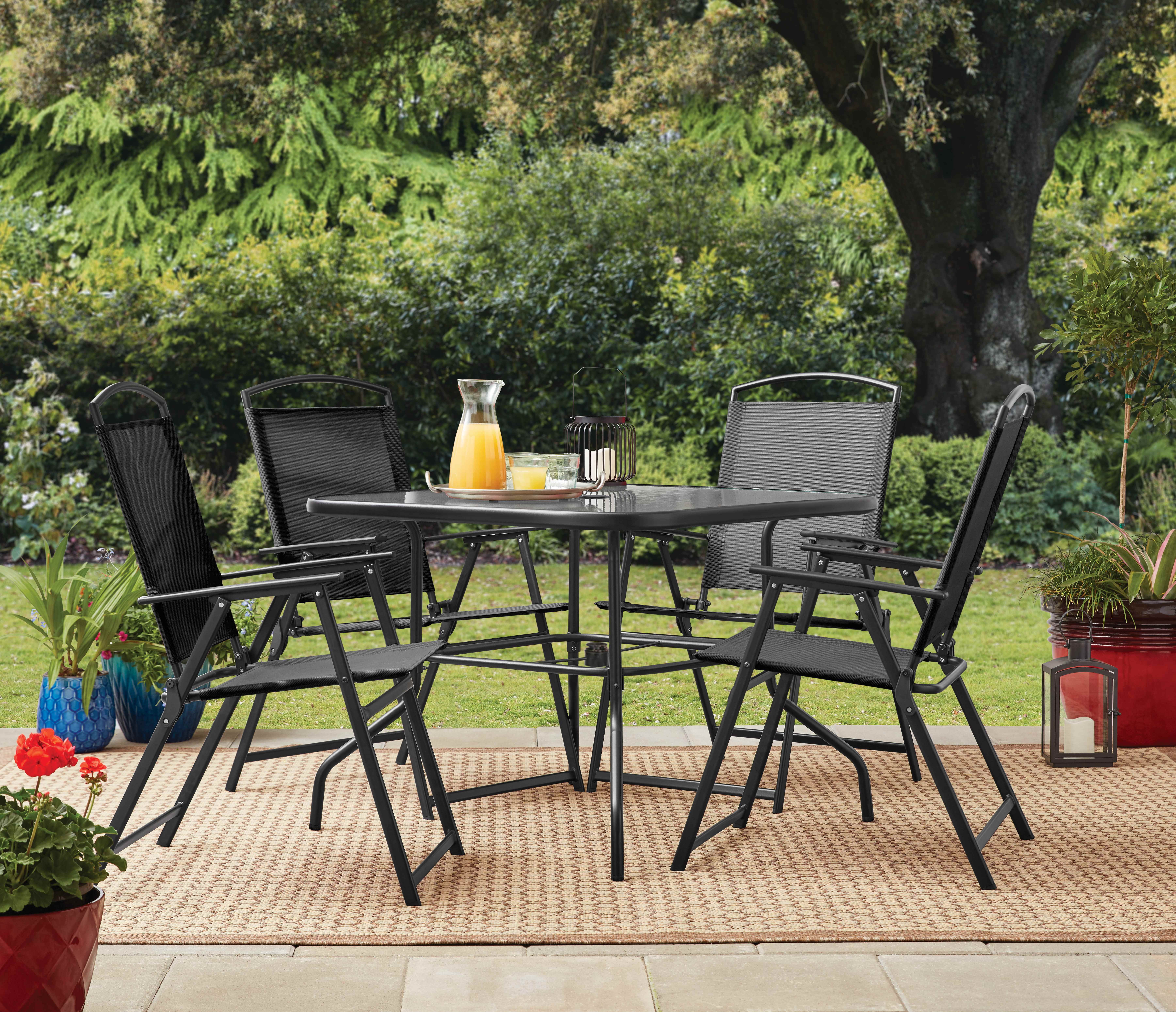 Mainstays Albany Lane 5-Piece Steel Outdoor Patio Dining Set with Umbrella Hole, Black