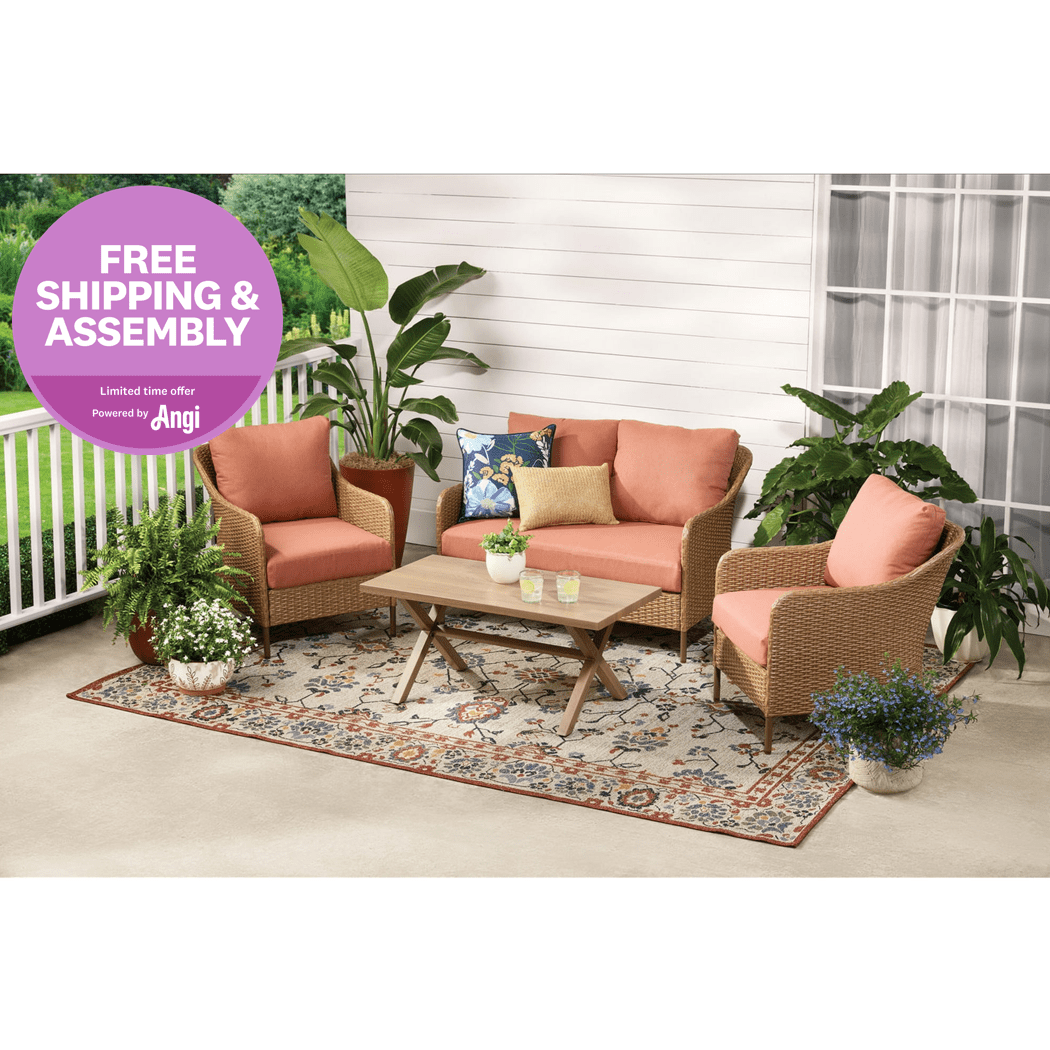 Mainstays Chelsea Outdoor Patio Steel 4-Pieces Deeping Seating Set with Terra Cotta Cushions