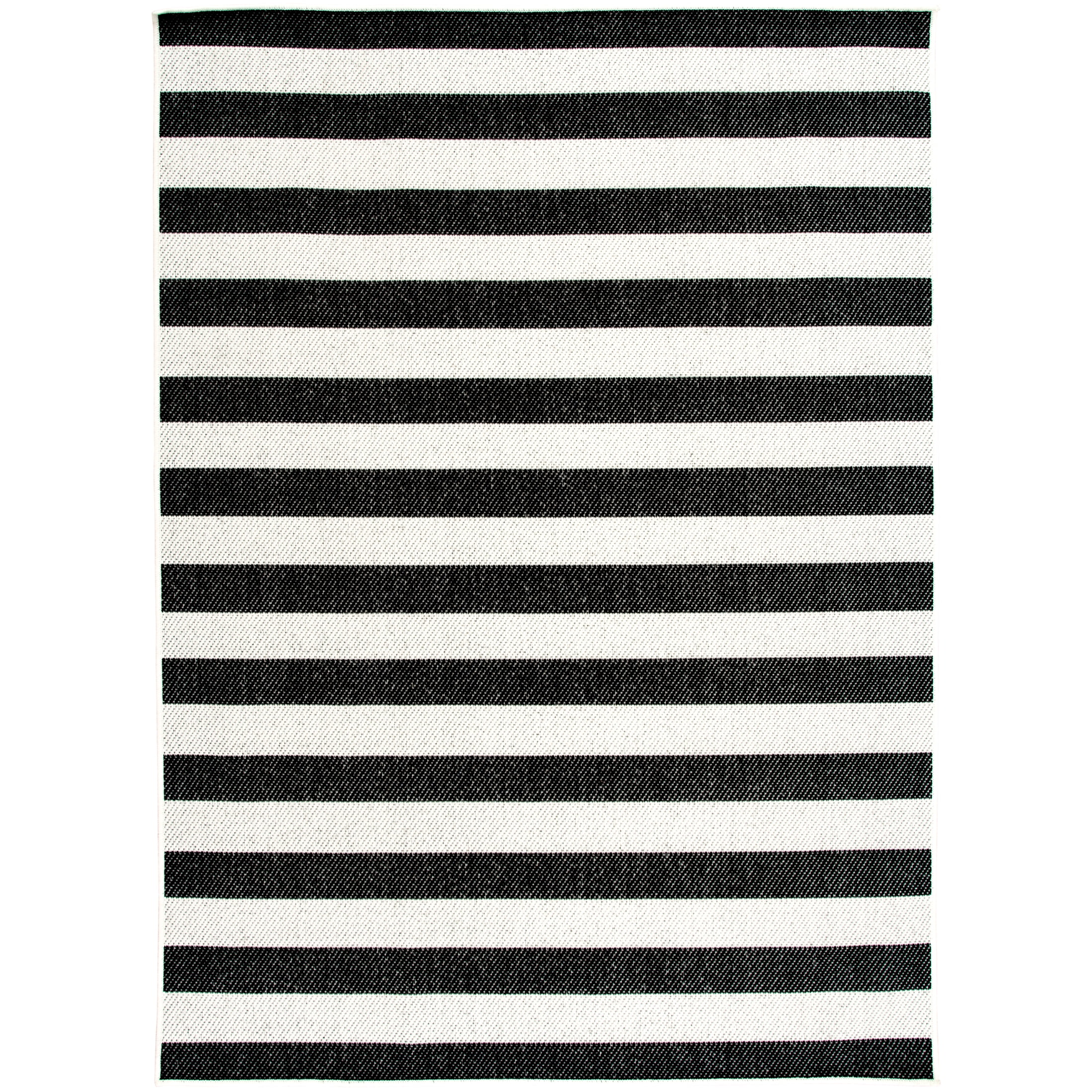 Mainstays Black and White Striped Cabana Woven Outdoor Rug, 5'x7'