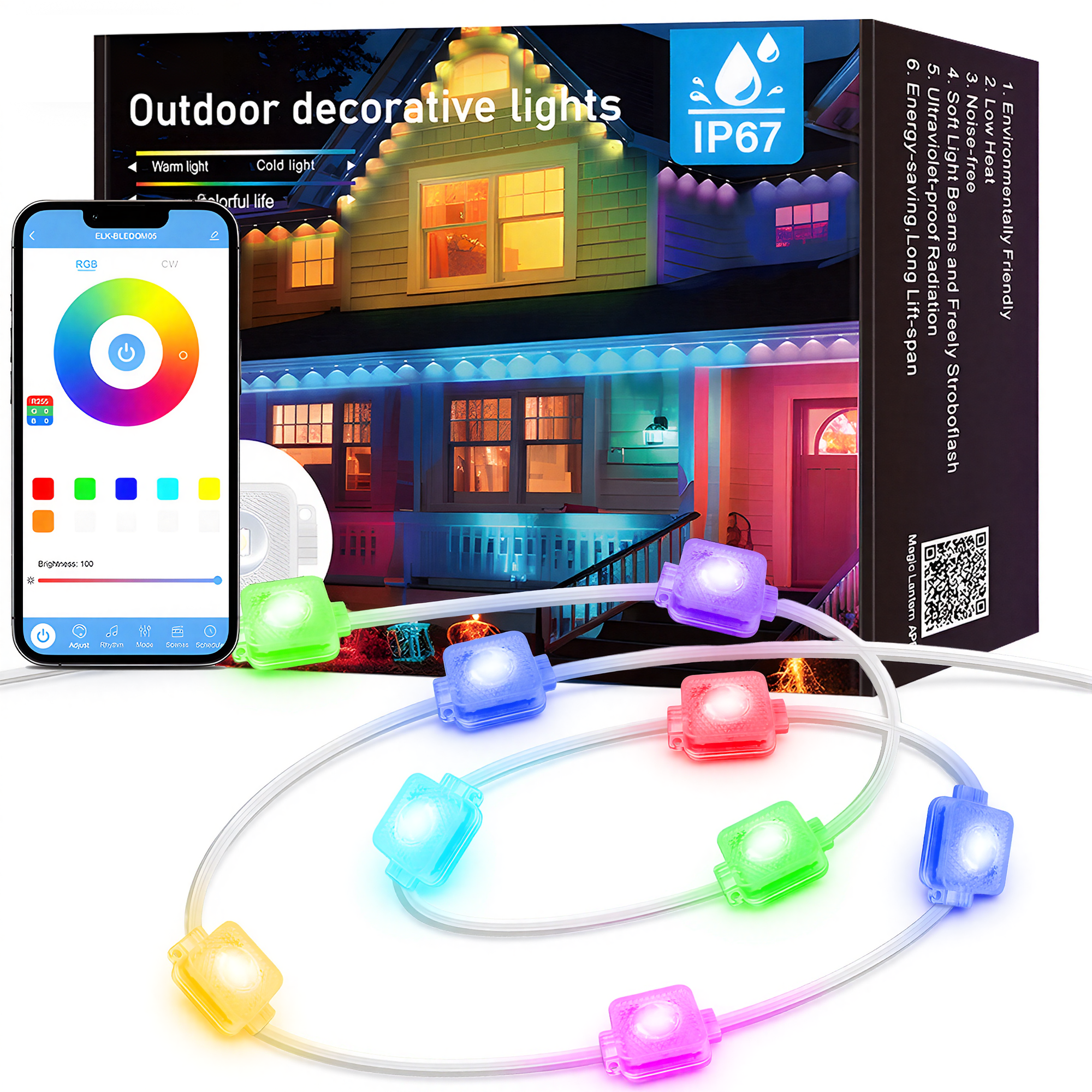 Permanent Outdoor Lights, 100 FT RGB Outdoor Waterproof Lights for Roof Garden Birthday Day Decorations