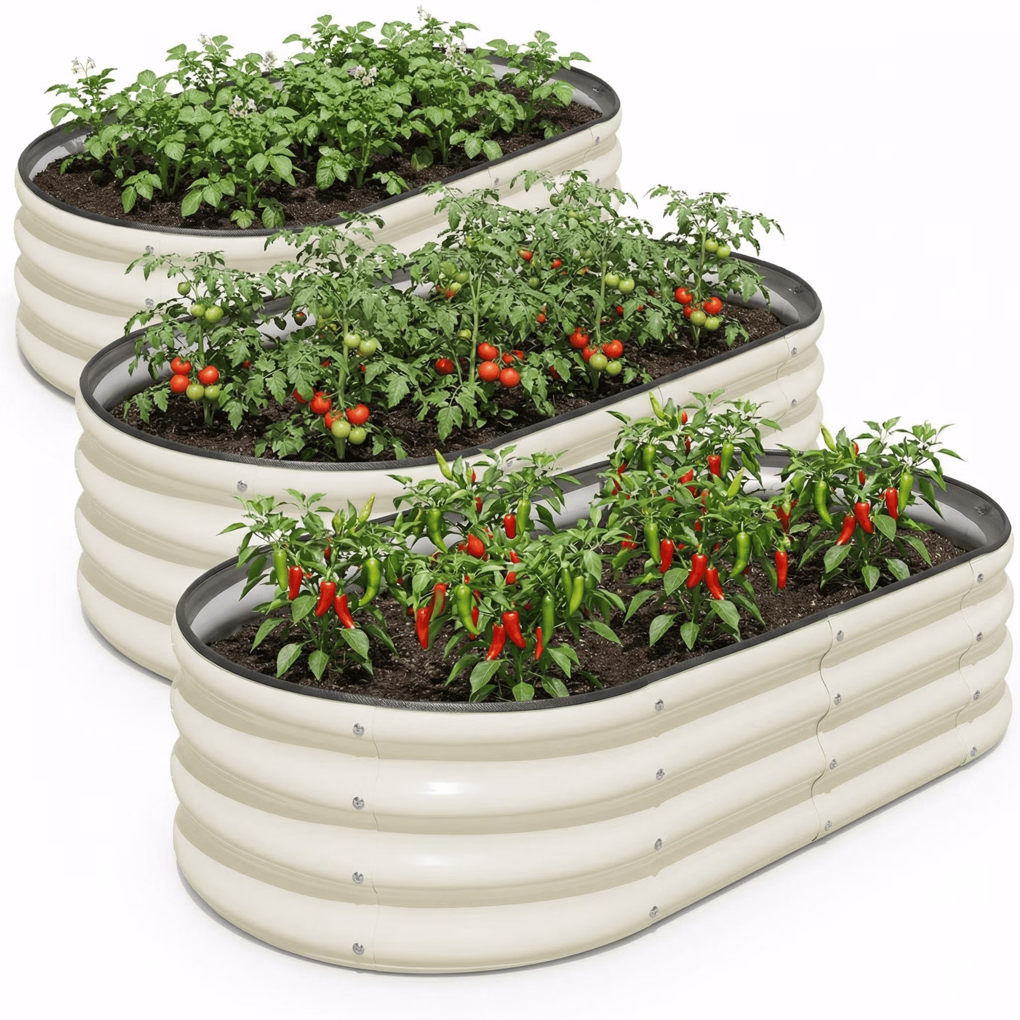 SnugNiture Raised Garden Bed, 3Pcs 4x2x1ft Galvanized Metal Planter Box, White