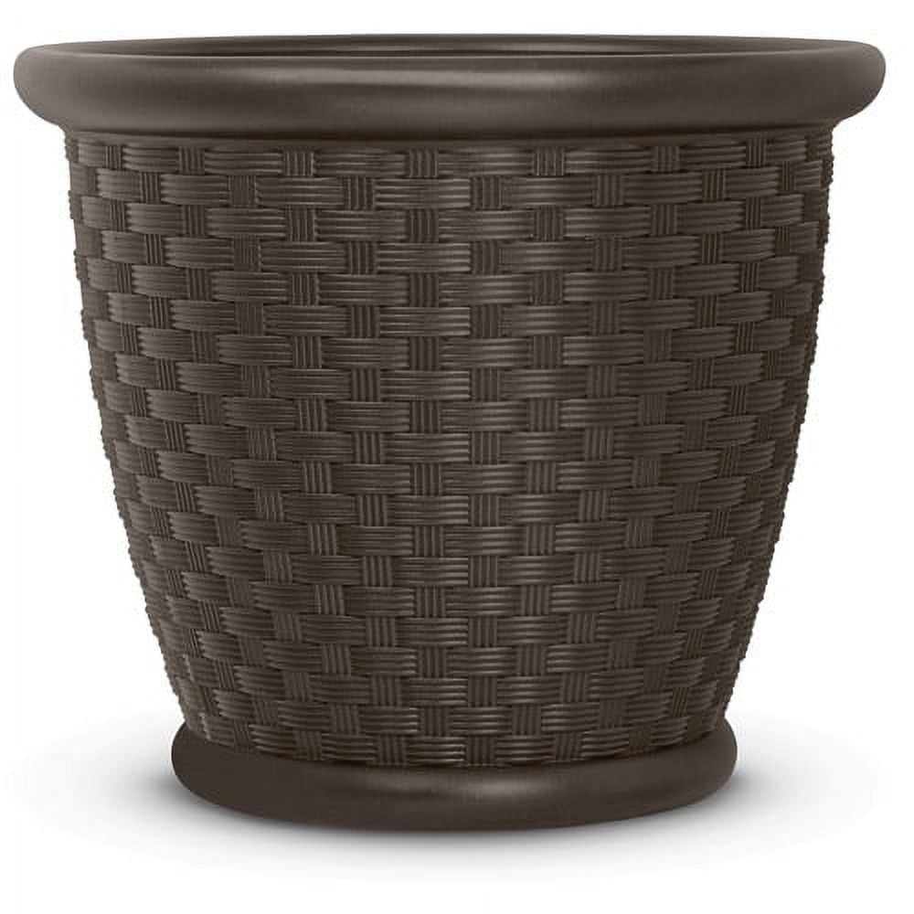 Suncast Sonora 22 Inch Resin Wicker Decorative Garden Flower Planter, Brown