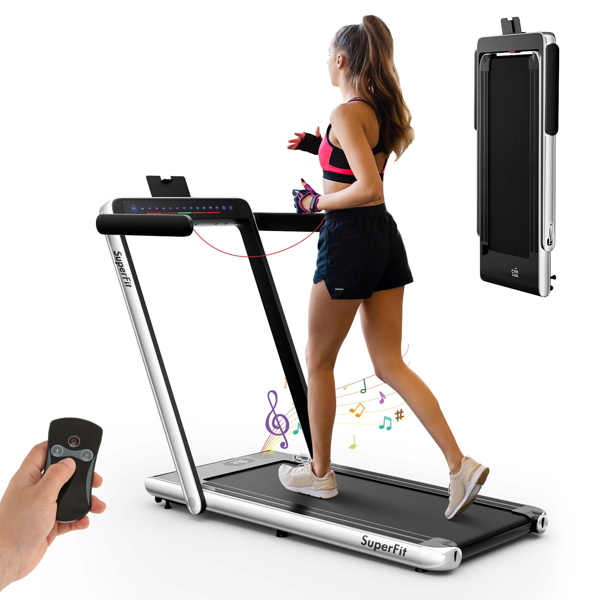 Costway Up To 7.5MPH 2.25HP 2 in 1 Dual Display Screen Treadmill Jogging Machine W/APP Control Silver