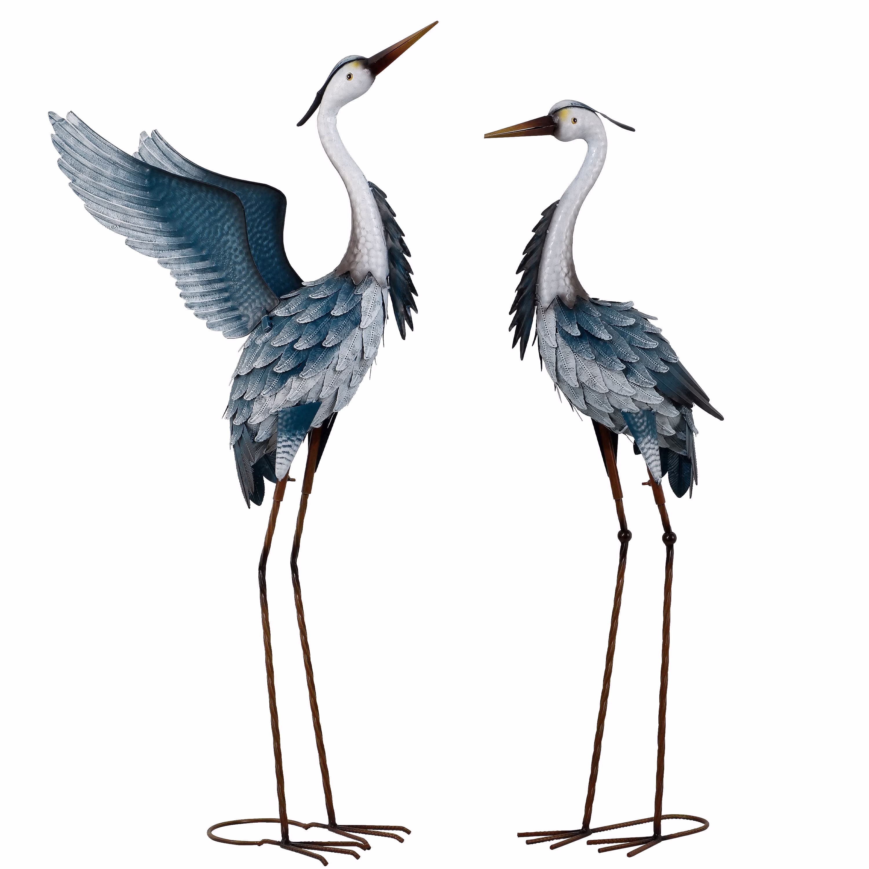 TERESA'S COLLECTIONS 38-42" Blue Heron Metal Garden Statues, Set of 2, Gift for Mom