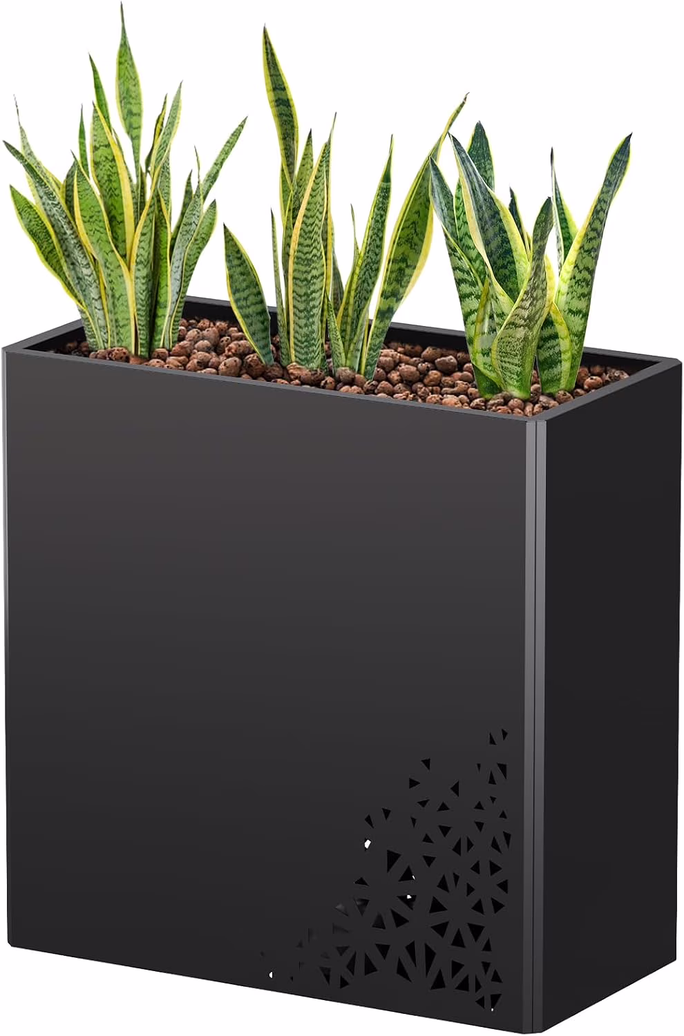24 Inch Tall Planter Box 24Hx24Lx12W Galvanized Steel Planter with Removable Insert Shelf | Durable Rectangular Planters for Porch, Patio, Yard, Garden (Black)